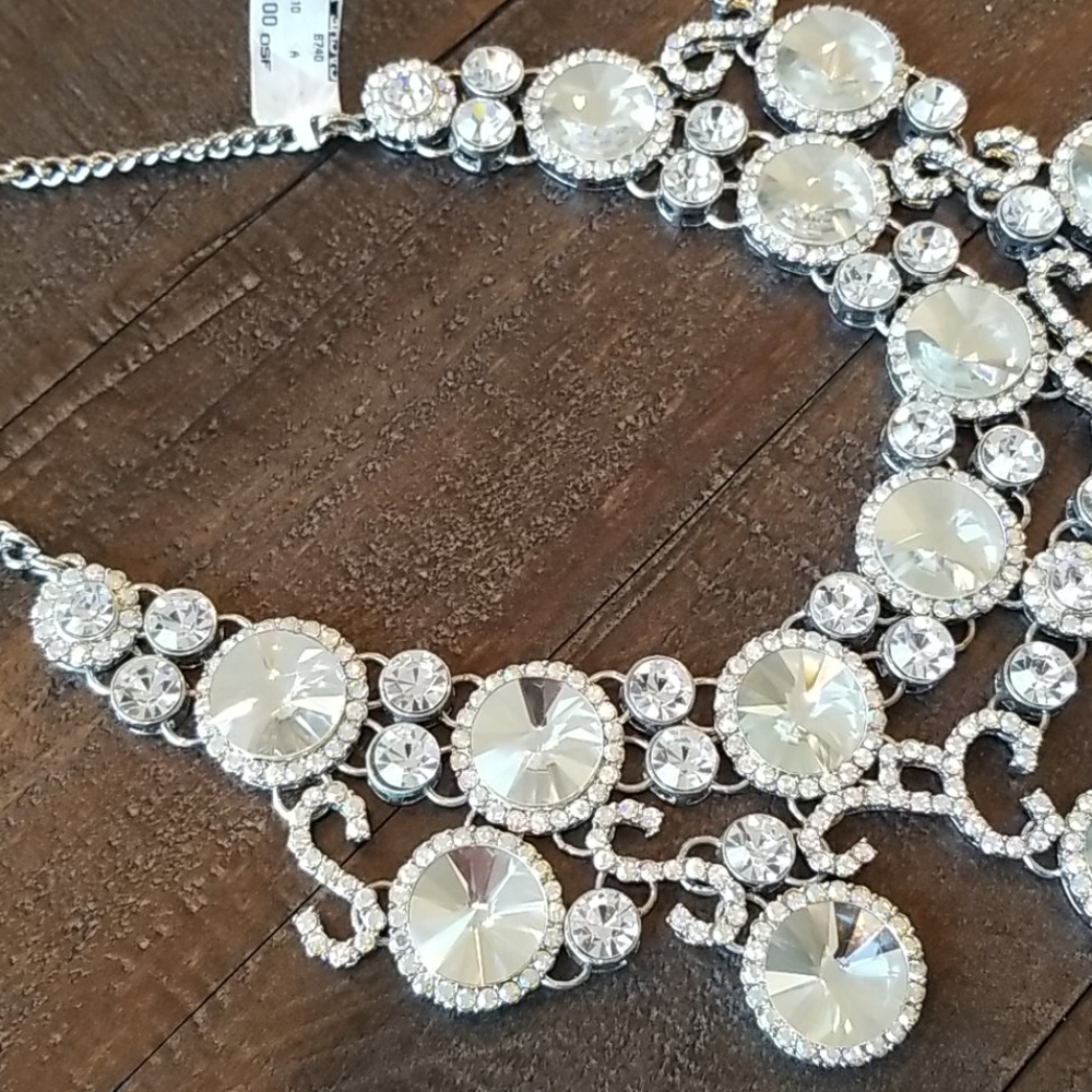 Cache Mirrored Rhinestone Statement Necklace NWT